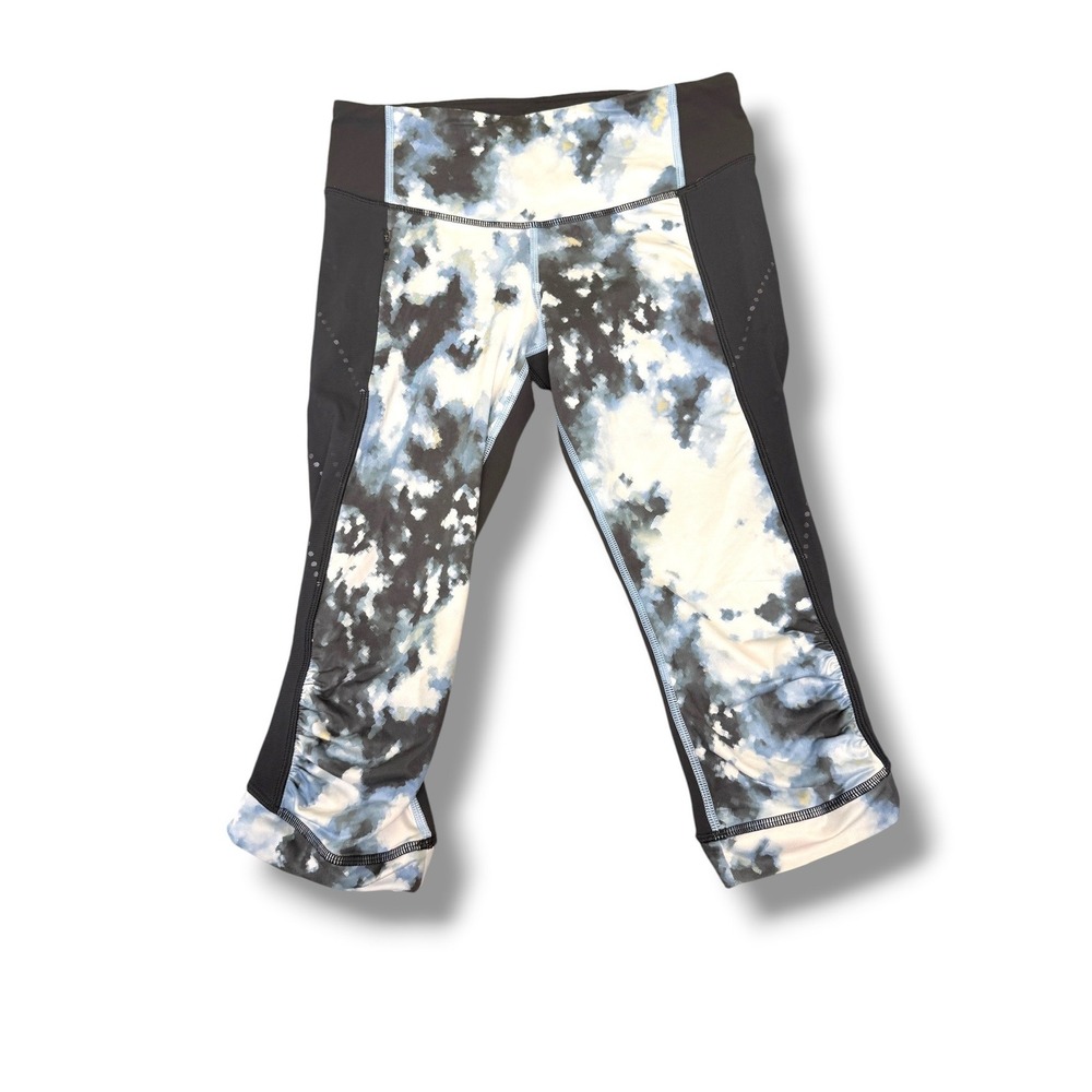 Lululemon Run Inspire Crop II Leggings Womens 6 Blue White Print Mesh Running